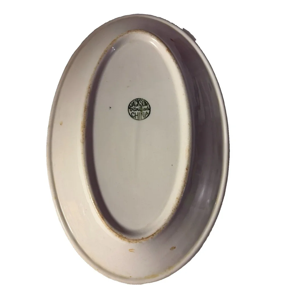 Vintage Jackson Vitrified China Oval Platter Green Stripe Restaurant Ware 10.5